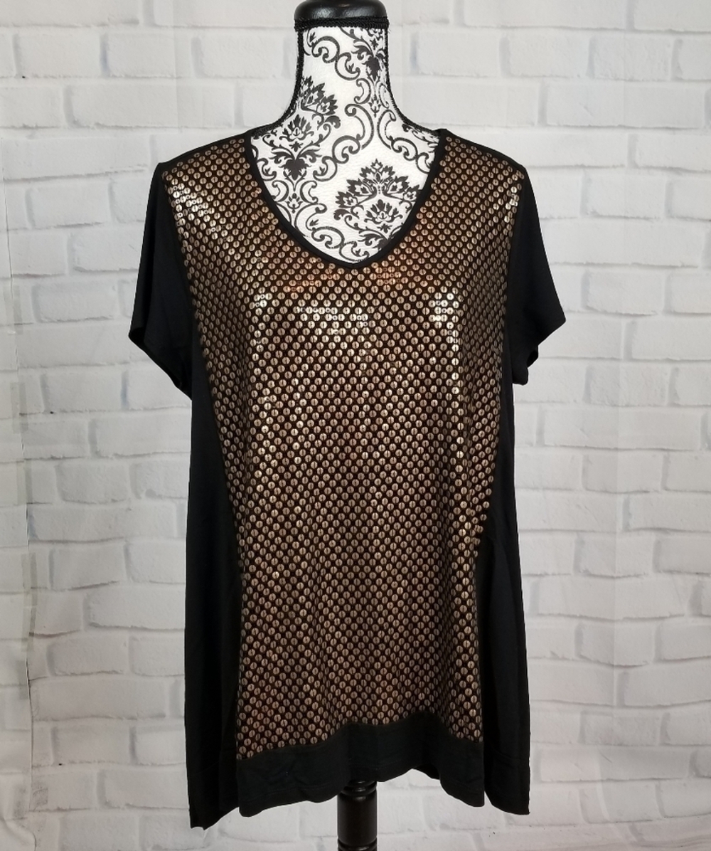 Chico's short sleeve sequins front top sz 2 hi lo